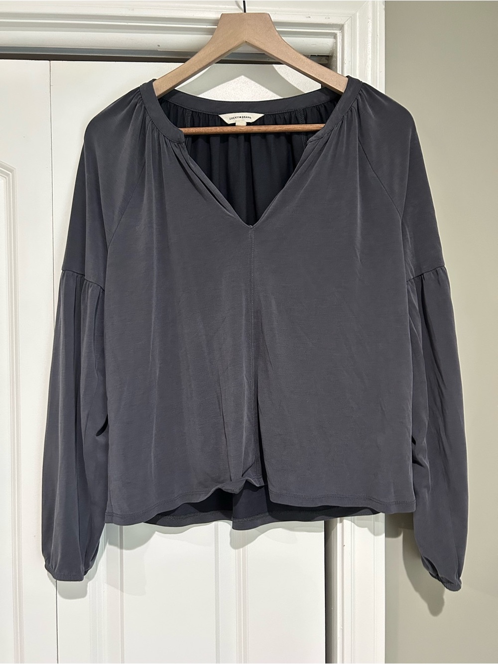 Lucky Brand Slate Gray V-Neck Long Sleeve Blouse